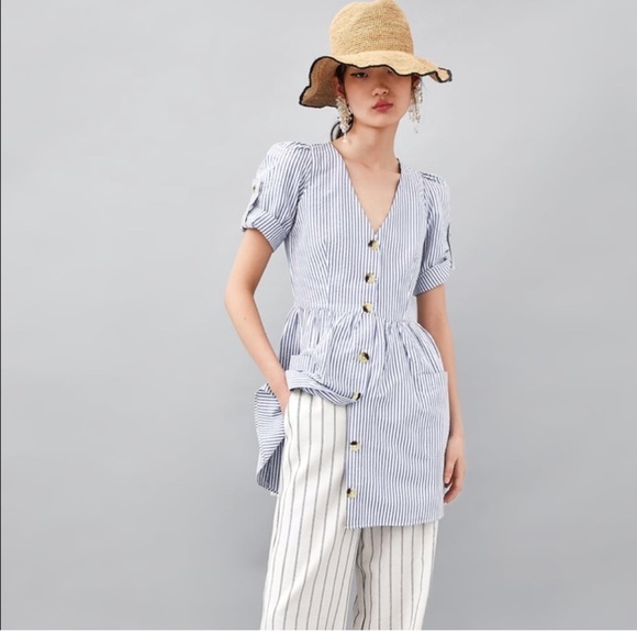 ZARA SS18 SKY BLUE STRIPED DRESS WITH POCKETS - Picture 16 of 16